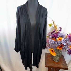 TanJay Black Open Front Duster Cardigan Ribbed Long Sleeve Plus 3X
